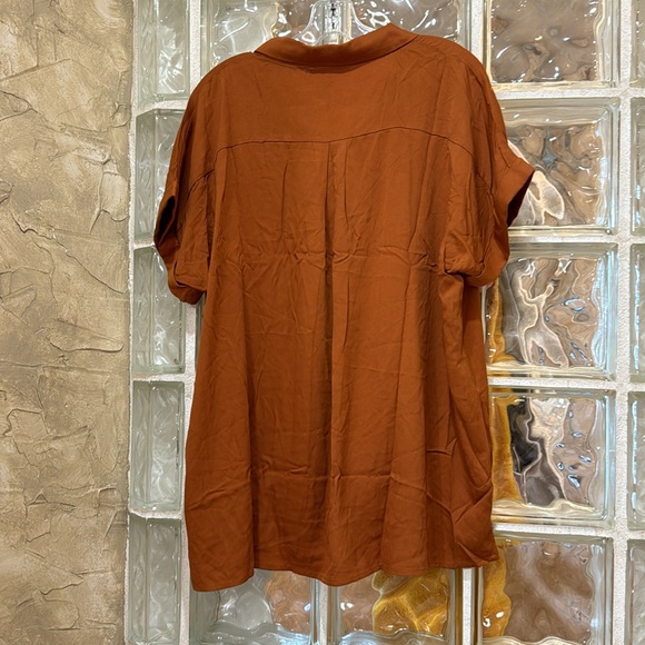 NWT Blythe Rust Brown Short Sleeve Button-Up Top - Picture 6 of 6